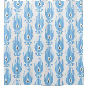Blue White Ikat Pattern Design Shower Curtain