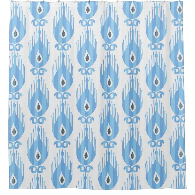 Blue White Ikat Pattern Design Shower Curtain (Front)