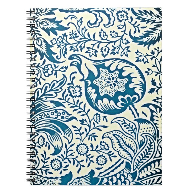 Blue & White Indian Vintage Pattern Notebook (Front)