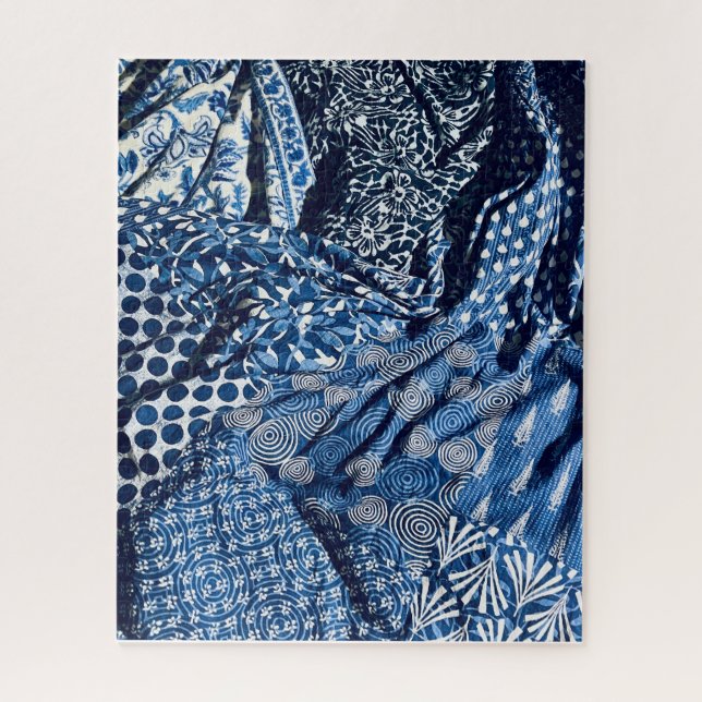 Blue White Indigo Fabrics Jigsaw Puzzle (Vertical)