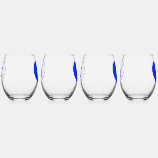 Blue & White K-Heart Stemless Wine Glasses