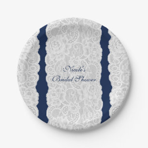 Blue & White Lace Bright Elegant Rustic Party Paper Plate