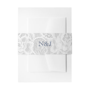 Blue & White Lace Rustic Simple Elegant Wedding Invitation Belly Band