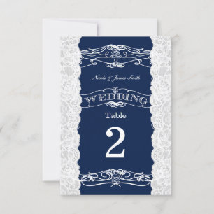Blue & White Lace Wedding Table Number Cards