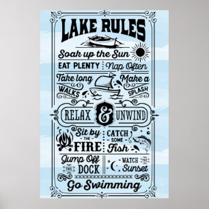 Blue White Lake Rules Poster