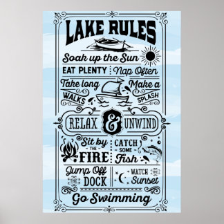 Blue White Lake Rules Poster