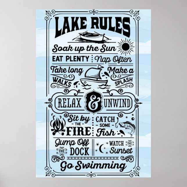 Blue White Lake Rules Poster (Front)