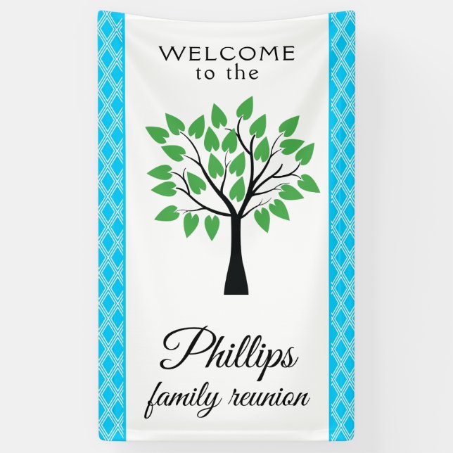 Blue & White Lattice Family Reunion Banner (Vertical)