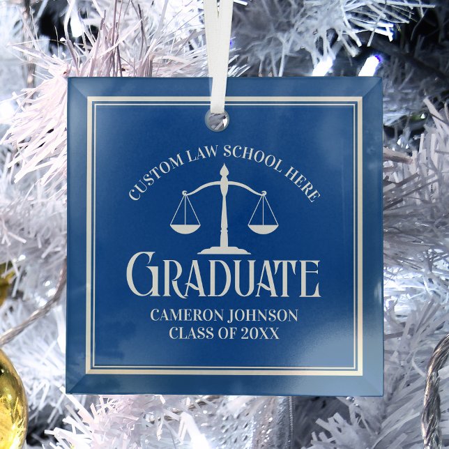 Blue White Law School Graduation Christmas Glass Tree Decoration (Creator Uploaded)
