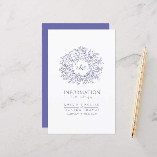 Blue white leaves circle wedding guest information (Front/Back In Situ)