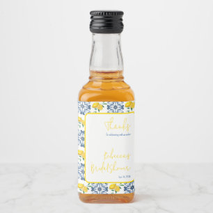 Blue White Lemon Mediterranean Tile Bridal Shower Liquor Bottle Label