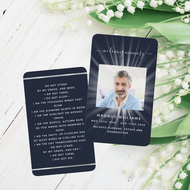Blue white light photo funeral prayer card (Creator Uploaded)