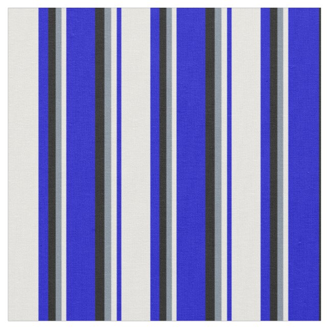 Blue, White, Light Slate Grey, and Black Lines Fabric (Close Up)