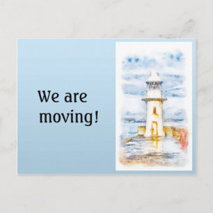Blue White Lighthouse Change of Address Announcement Postcard