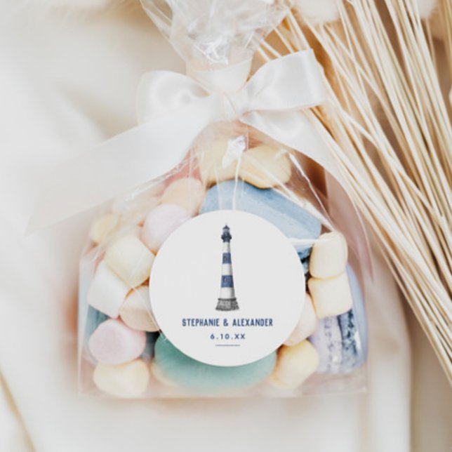 Blue White Lighthouse Classic Round Sticker (Creator Uploaded)