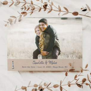 Blue White Lighthouse Flat Save The Date Card