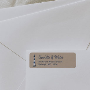 Blue White Lighthouse Kraft Return Address Label