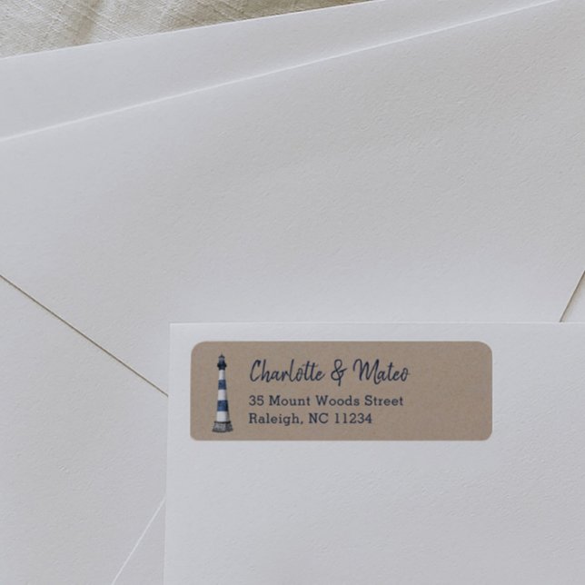 Blue White Lighthouse Kraft Return Address Label (Creator Uploaded)