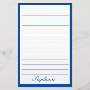 Blue White Lines Frames Monogram Names Custom Stationery