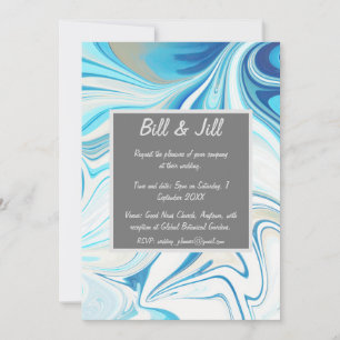 Blue White Liquid Marble Wedding Invitation