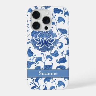 Blue White Lotus Flower Chinese Pottery Pattern iPhone 15 Pro Case