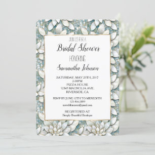 Blue White Lotus Flowers Bridal Shower Invitation