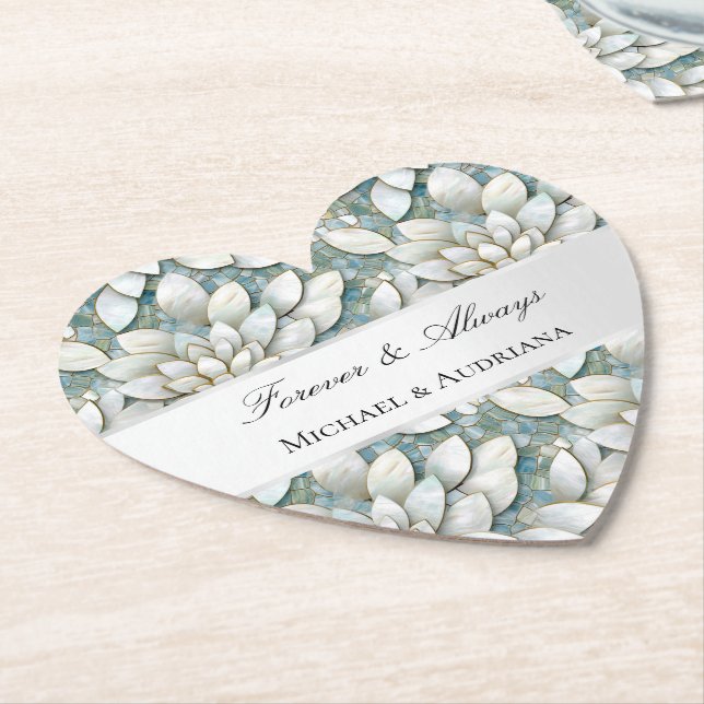 Blue White Lotus Flowers Bridal Shower  Paper Coaster (Angled)