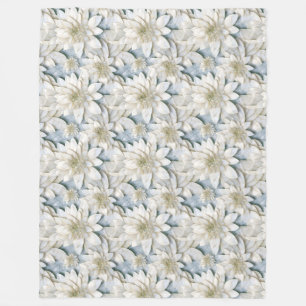 Blue White Lotus Flowers   Fleece Blanket