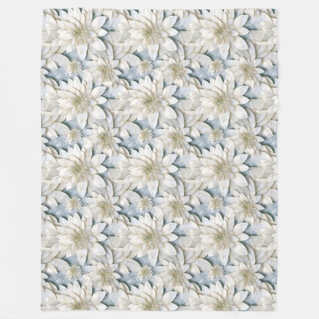 Blue White Lotus Flowers   Fleece Blanket (Front)