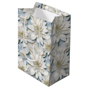 Blue White Lotus Flowers   Medium Gift Bag
