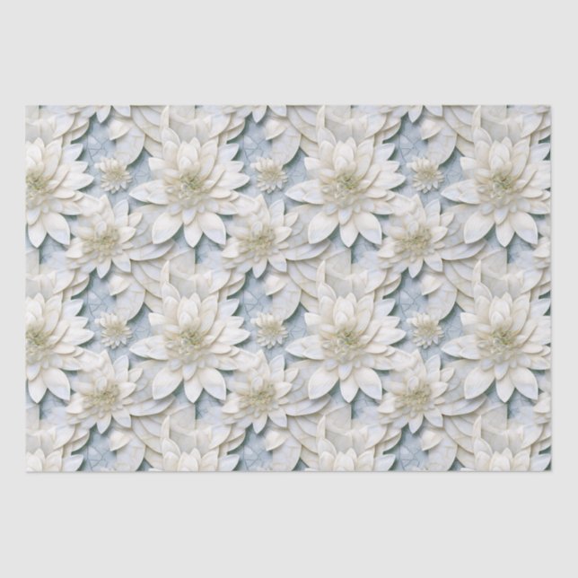 Blue White Lotus Flowers   Tissue Paper (Front)