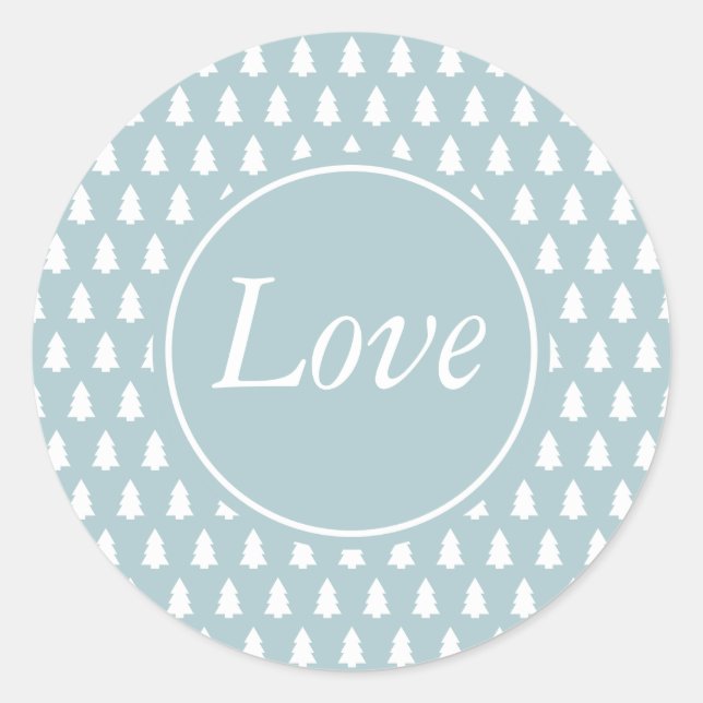 Blue White Love Christmas Tree Pattern Classic Round Sticker (Front)
