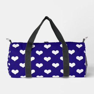Blue White Love Heart Pattern Design Duffle Bag