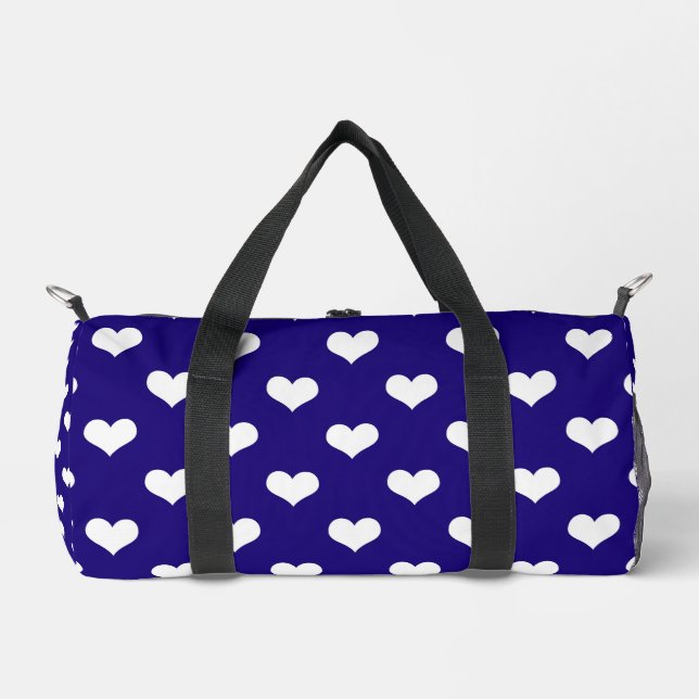 Blue White Love Heart Pattern Design  Duffle Bag (Front)