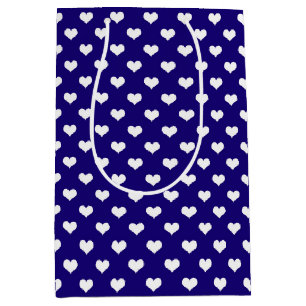 Blue White Love Heart Pattern Design  Medium Gift Bag