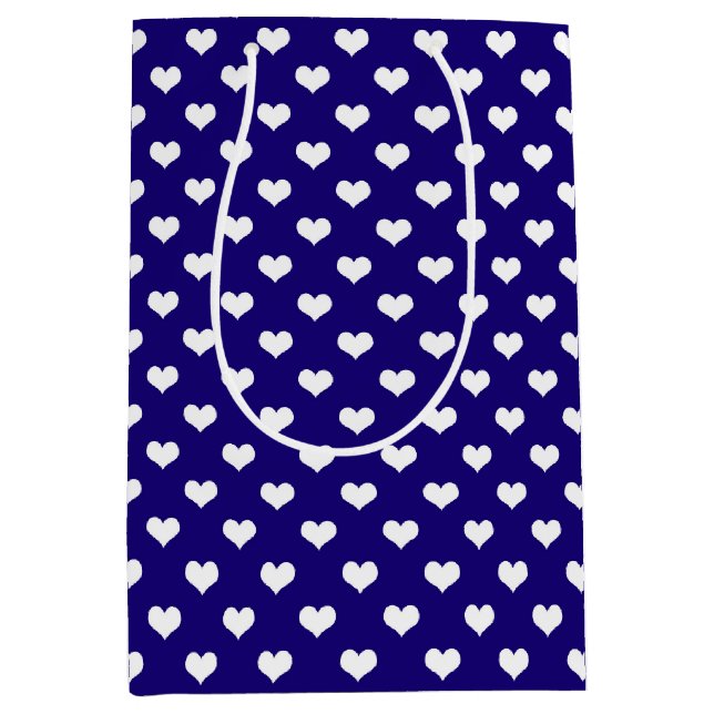 Blue White Love Heart Pattern Design  Medium Gift Bag (Front)