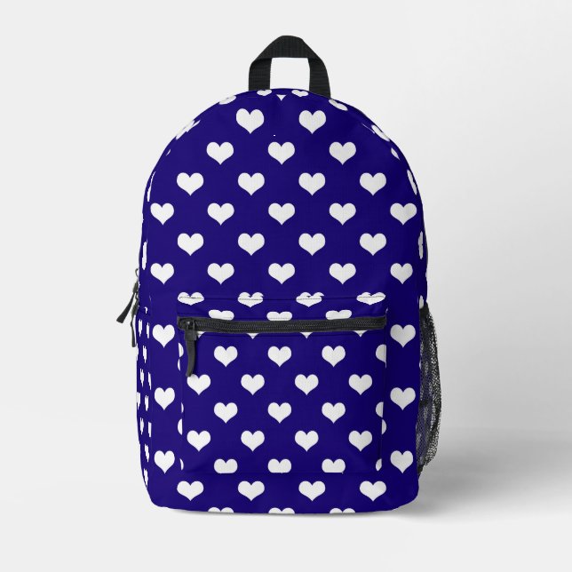 Blue White Love Heart Pattern Design  Printed Backpack (Front)