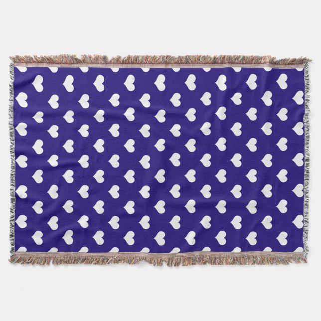 Blue White Love Heart Pattern Design  Throw Blanket (Front)