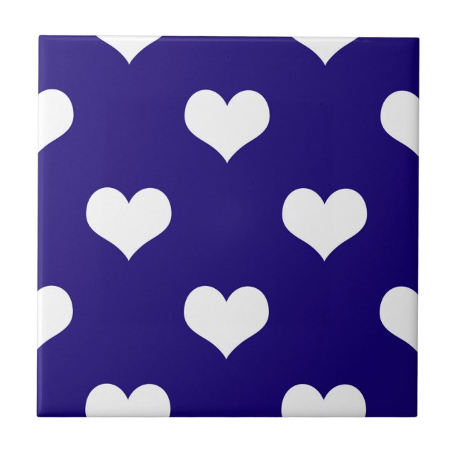 Blue White Love Heart Pattern Design  Tile (Front)