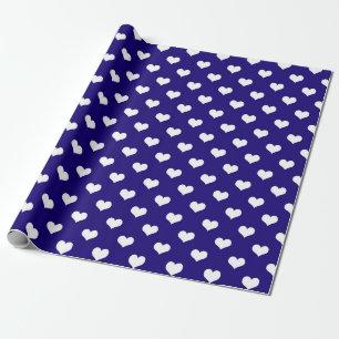 Blue White Love Heart Pattern Design Wrapping Paper