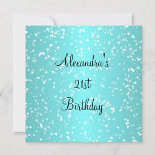 Blue White Love Hearts 21st Birthday Invitation