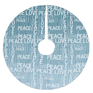 Blue White Love Peace Brushed Polyester Tree Skirt