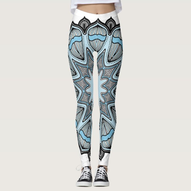 Blue & White Mandala Leggings (Front)
