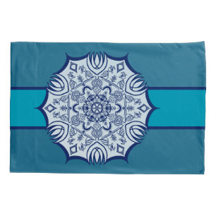 Blue & White Mandel With Creatures Pillowcase