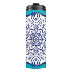 Blue & White Mandel With Creatures Thermal Tumble Tumbler