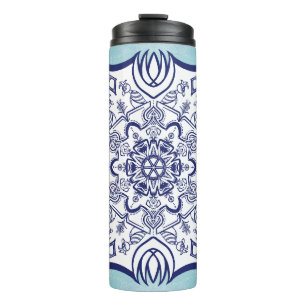 Blue & White Mandel With Creatures  Thermal Tumble Tumbler