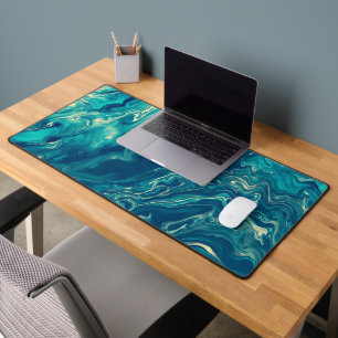 Blue & White Marble Acrylic Abstraction Desk Mat
