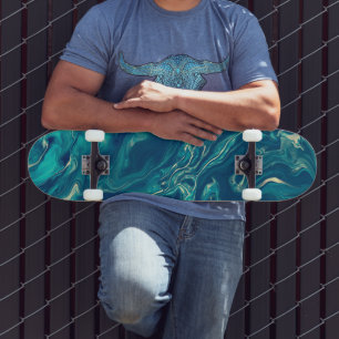 Blue & White Marble Acrylic Abstraction Skateboard