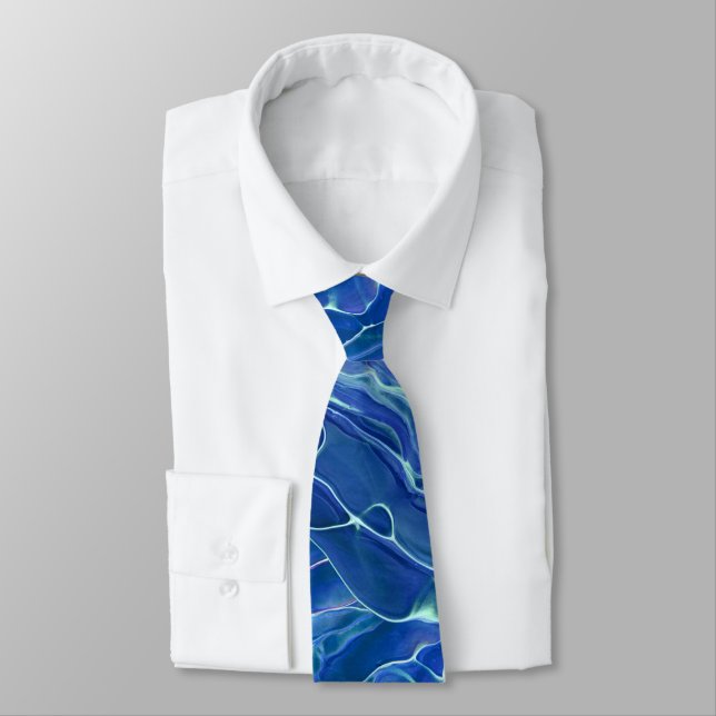 Blue & White Marble Acrylic Abstraction Tie (Tied)