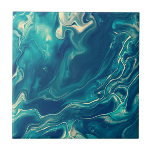 Blue & White Marble Acrylic Abstraction  Tile